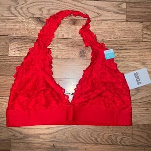 NWT Victoria Secret Pink Red Lace Halter Bralette Size L (A-C)